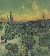 Vincent Van Gogh Landscape with Couple Walking and Crescent Moon (nn04) France oil painting artist